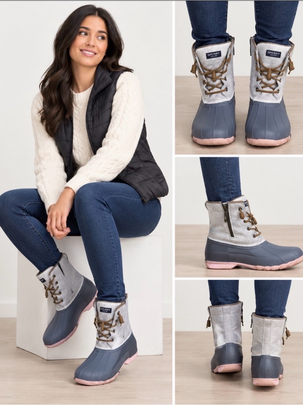 Sperry Women’s Size 8 Duck Boots Gray Waterproof Lace-Up